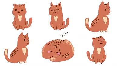 6个手绘可爱卡通到通道猫咪动态元素视频的预览图
